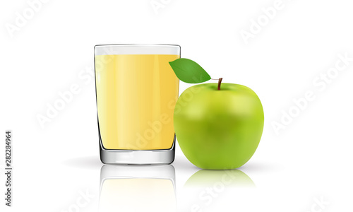 apple juice in a glass, green apple, illustration