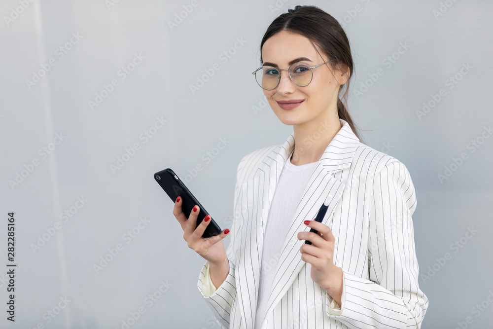 Business Woman Using Phone Near Office Business Woman Using Phone Near Office