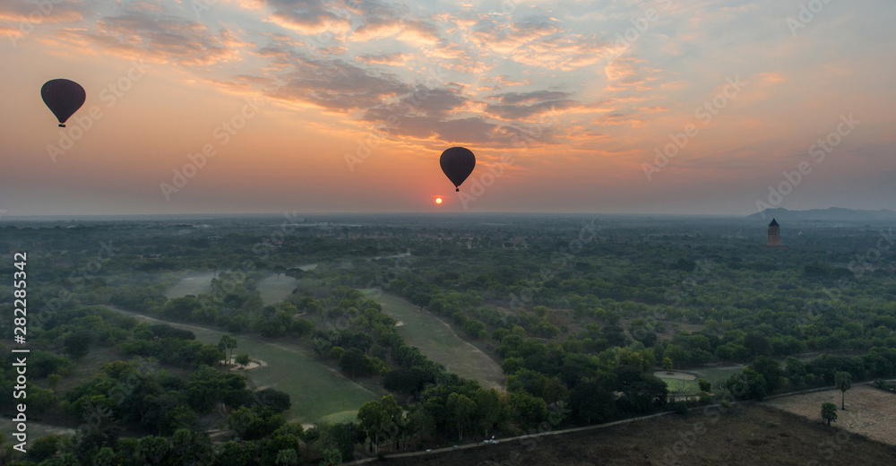 Bagan aerial view from hot air balloon