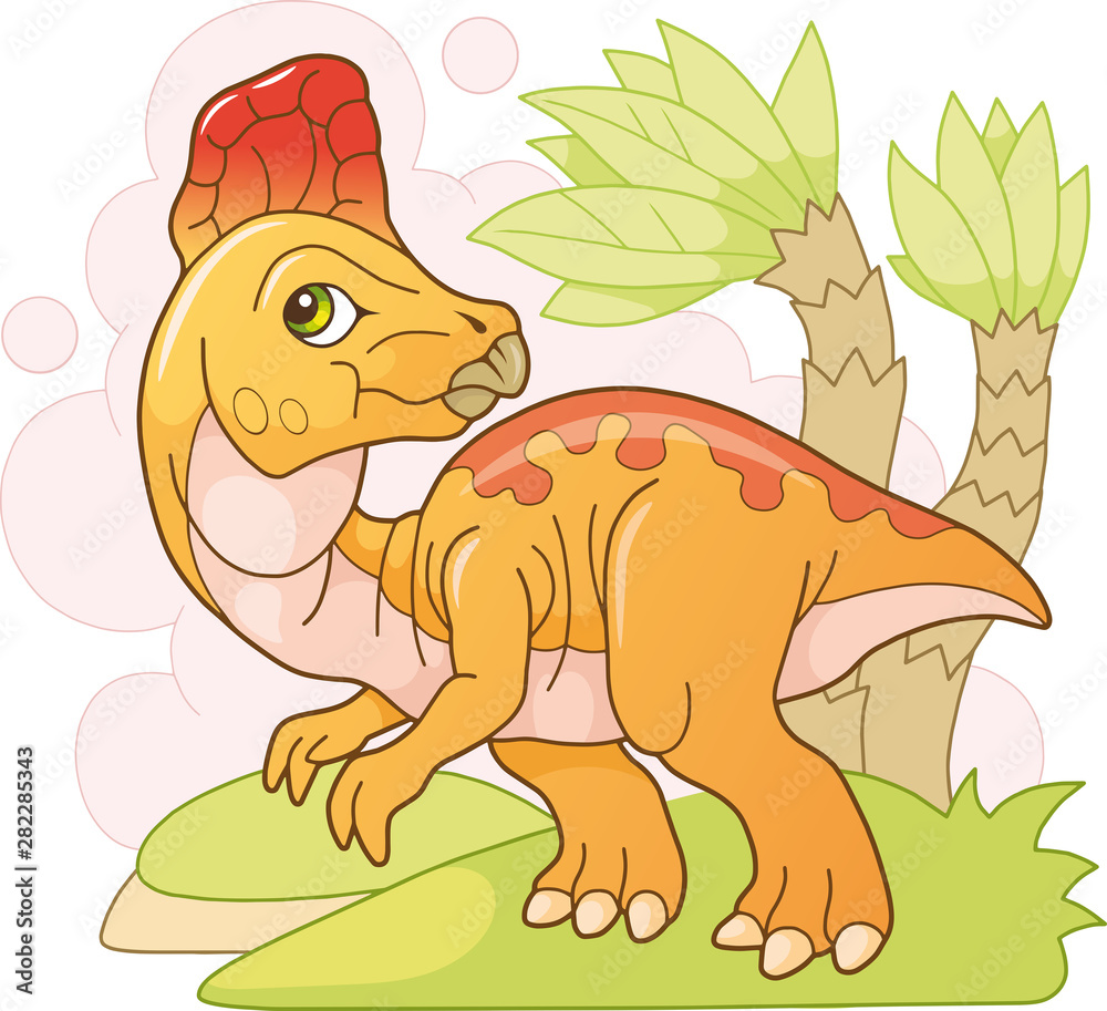 Obraz premium cartoon cute prehistoric dinosaur corythosaurus, funny illustration