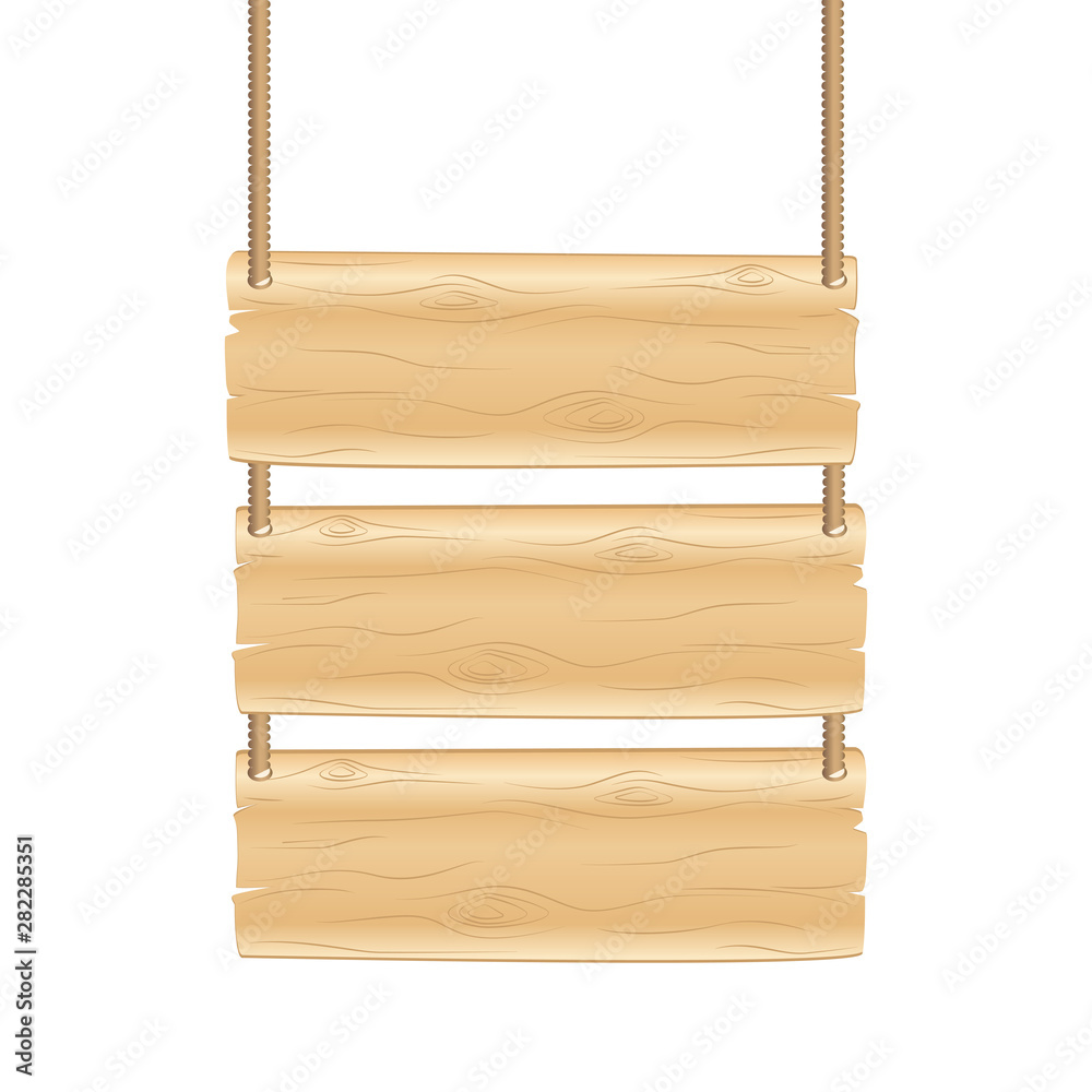 blank hanging wooden sign on white background vector illustration EPS10