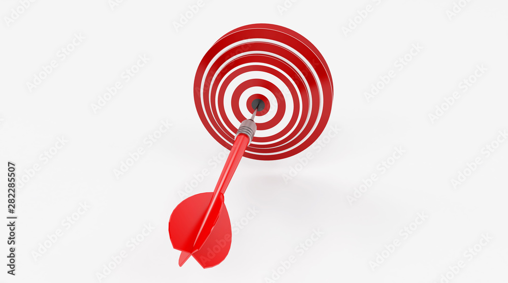 3d rendering. target with a dart in the center. Concept of objective attainment. 3d rendering. target with a dart in the center. Concept of objective attainment.
