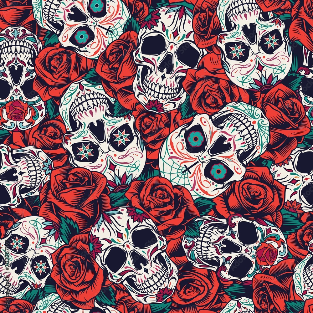 Vintage Day of Dead seamless pattern