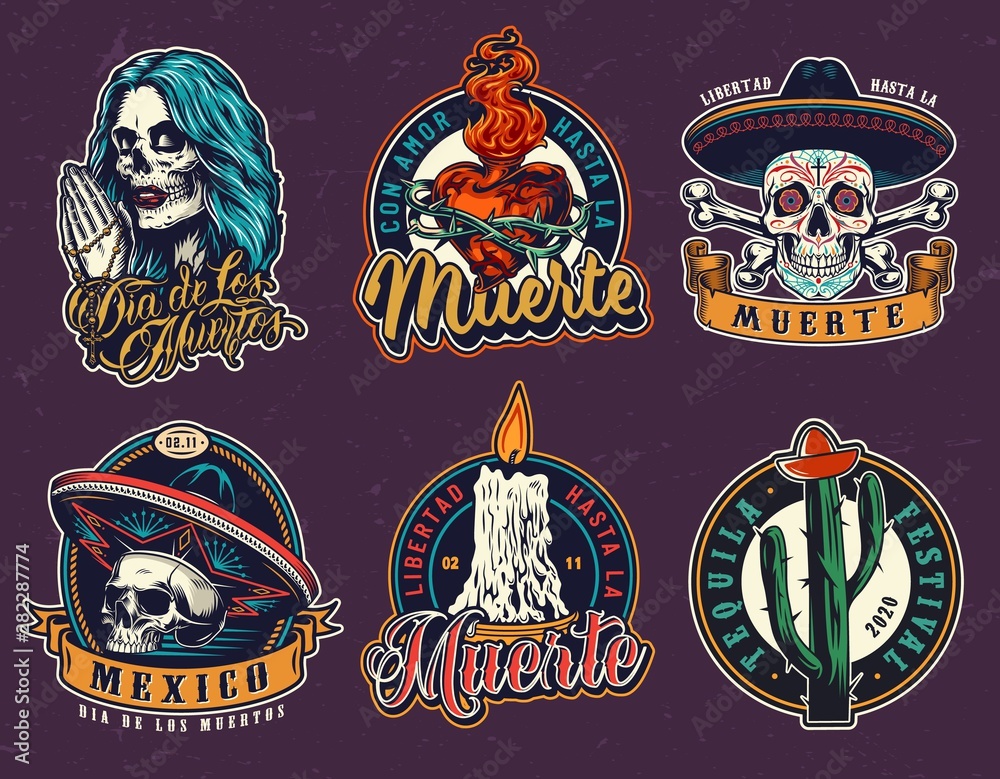 Dia De Los Muertos vintage emblems