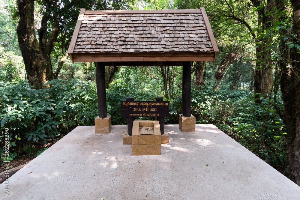 CHIANGMAI, THAILAND - MAY 19,2019: top of Thailand point, doi inthanon, Chiang Mai ,Thailand.