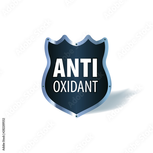 Shield symbol with the words Antioxidant, vector icon