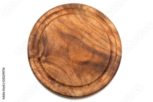 Wooden Plate, Tray, Table for cooking or hot dishes isolated on white Background top View