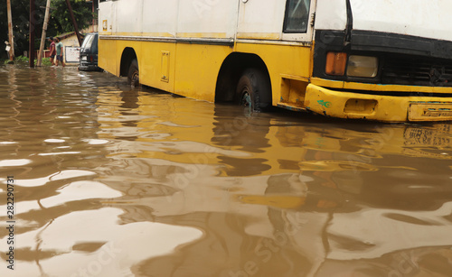 Residential area under flood water photo