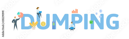 DUMPING. Concept with people, letters and icons. Colored flat vector illustration. Isolated on white background.