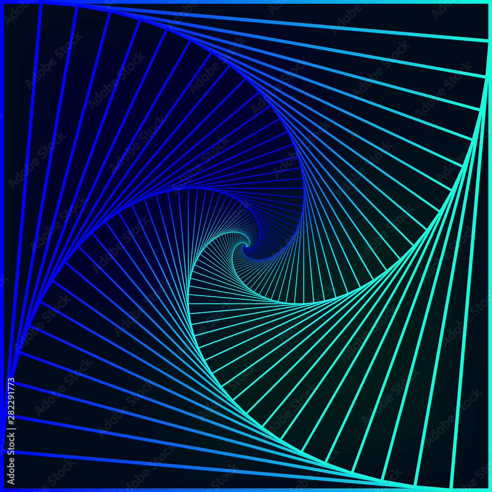 Naklejka premium Swirling symbol. Optical illusion. Twisted square. 3D wireframe abstract tunnel. Vector illustration.