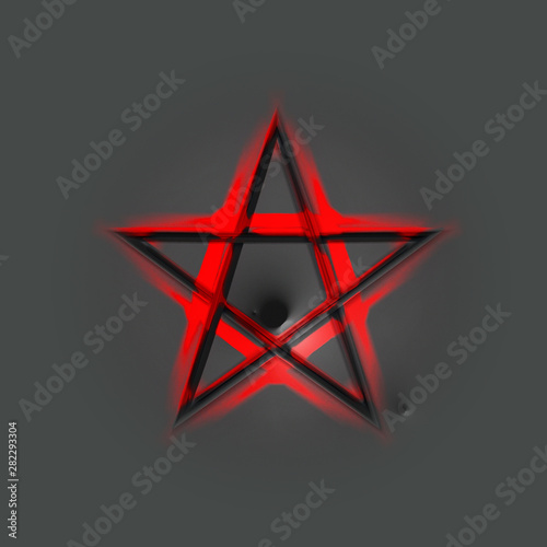 Reversed Pentagram symbol. Wiccan symbols- Cross of Sulfur. Blood red runic spell circle. Satanic sign, Magic casting ring. Pentalpha, Pentangle. 3d illustration.