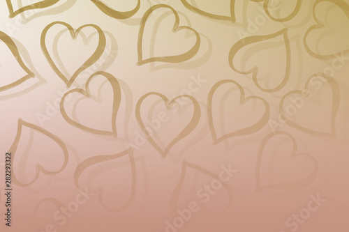 Gold hearts on pink and gold gradient background, with shadows.