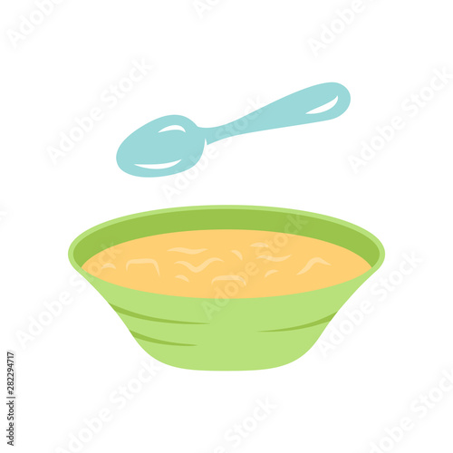 Soup flat design long shadow color icon. Bowl and spoon, kitchenware. Hot steaming soup plate. First meal. Healthy diet. Nutritious meal. Bistro, restaurant, cafe menu. Vector silhouette illustration
