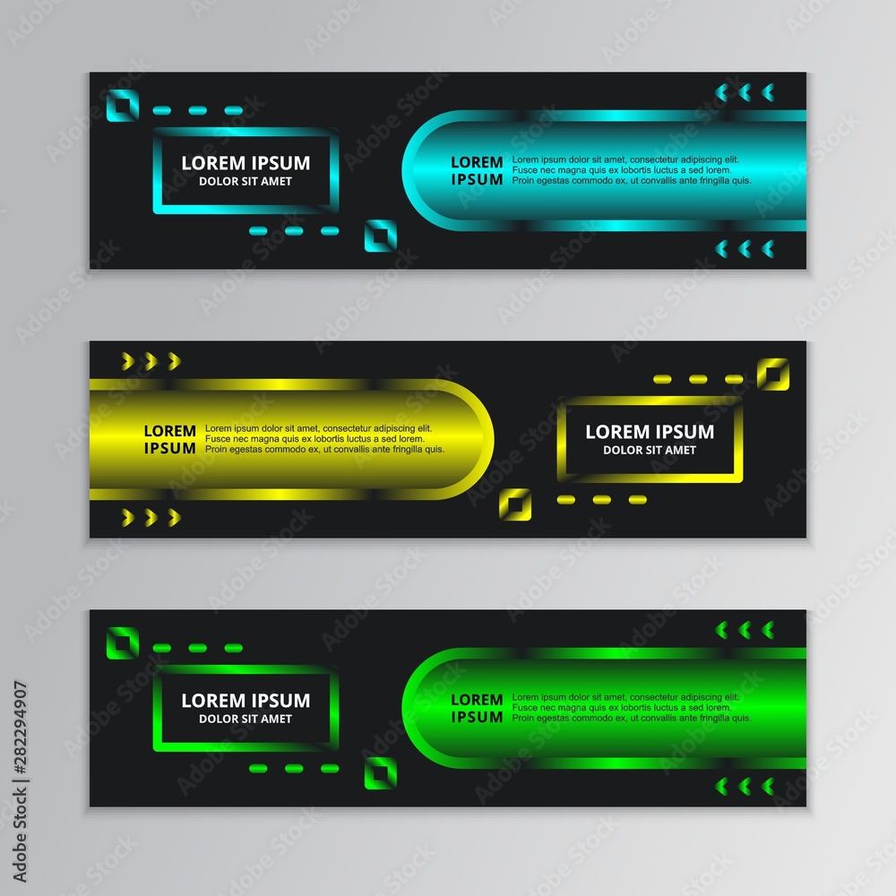 Set of Black Abstract Shape Banner template with glowing neon modern design background vector Set of Black Abstract Shape Banner template with glowing neon modern design background vector