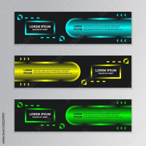 Set of Black Abstract Shape Banner template with glowing neon modern design background vector