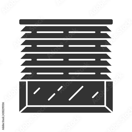 Venetian blinds glyph icon. House and office window jalousie. Living room shutters. Home interior design. Darkening window treatments. Silhouette symbol. Negative space. Vector isolated illustration