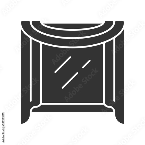 Window scarf glyph icon. Window top coverings. Living room, bedroom, kitchen drapery design. Home interior decoration. House furnishing. Silhouette symbol. Negative space. Vector isolated illustration