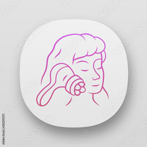 Face massager app icon. Beauty device for home use. Cosmetology instrument. Skin care. Beauty parlour spa procedure. UI/UX user interface. Web or mobile applications. Vector isolated illustrations