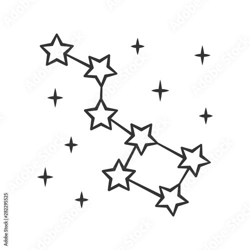 Constellation linear icon. Group of stars. Big dipper. Ursa Major. Starry night sky. Study of starry sky. Thin line illustration. Contour symbol. Vector isolated outline drawing. Editable stroke