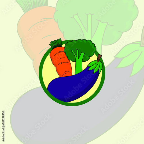 Vegetables (Carrot, Broccoli, Eggplant) vector design with Carrot, Broccoli, Eggplant Background photo