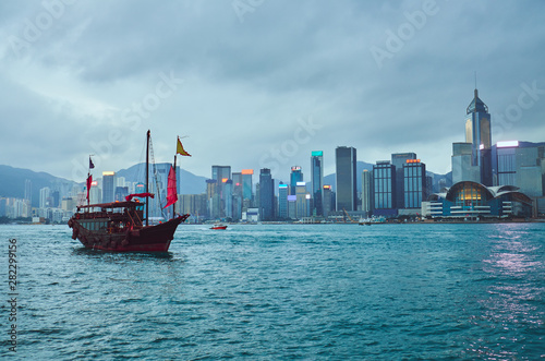 Old ship in Victoria Harbor. Hong Kong