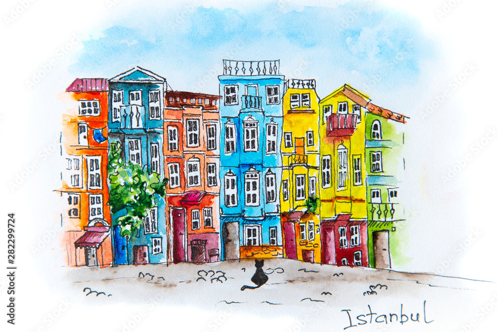 Obraz premium Colorful houses of Balat district, Istanbul.