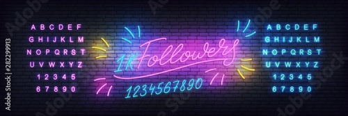 Followers neon template.Social media followers milestone neon design