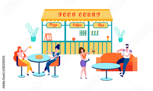 People Visiting Food Court for Buying Food, Cafe