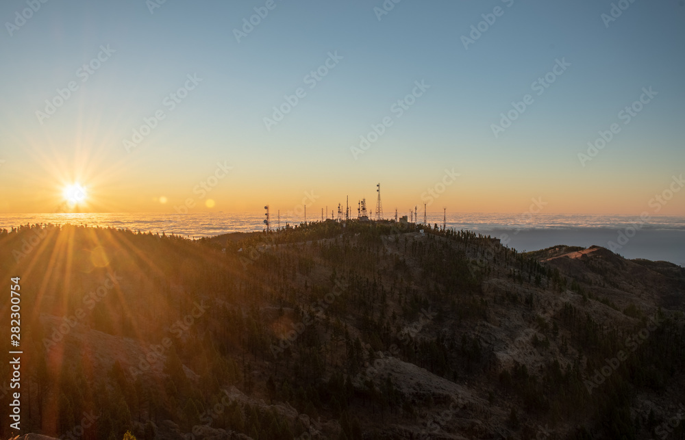 Sunrise and antennas in Canary island