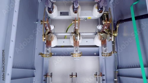 New copper conductors of a powerful transformer. Inside view