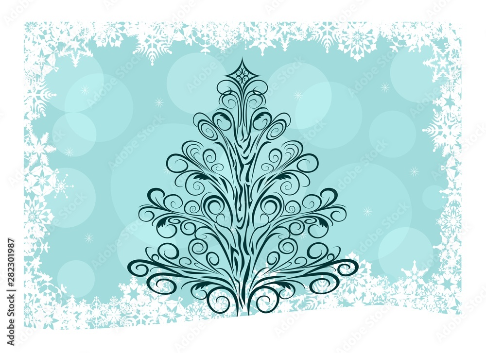 Christmas tree with snowflakes Vector Design illustration element for websites, blogs, advertisements, flyers, posters, backgrounds, business cards, logo, articles, and tri-folds	