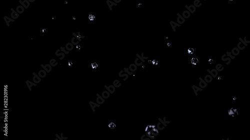 Diamonds Explosion Realistic 3d render. Crystals floating on black background collide and fly. White transparent Gem stones 