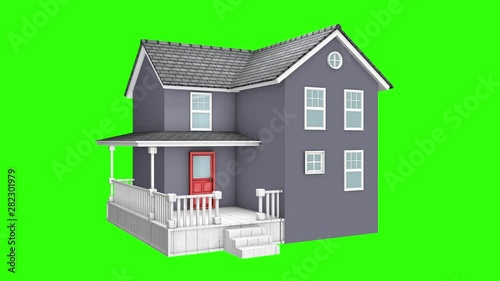 House Before and After Presentation on Green Screen. Old Building vs New Home. Fixer Upper flipping redesign and renovation 3d render Animation on green background. 