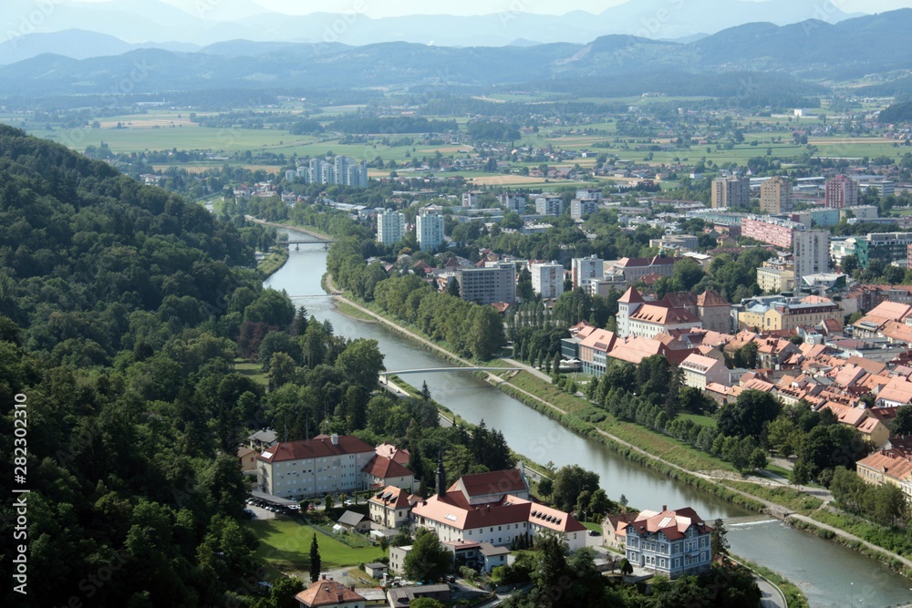 River Savinja from the Upper Celje Castle, Slovenia