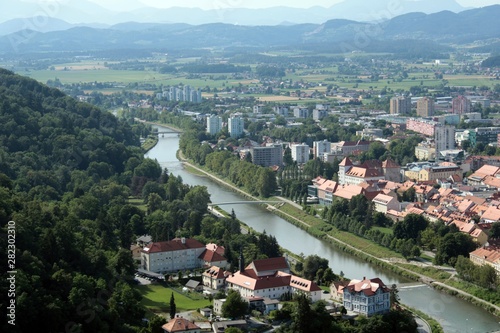 River Savinja from the Upper Celje Castle, Slovenia