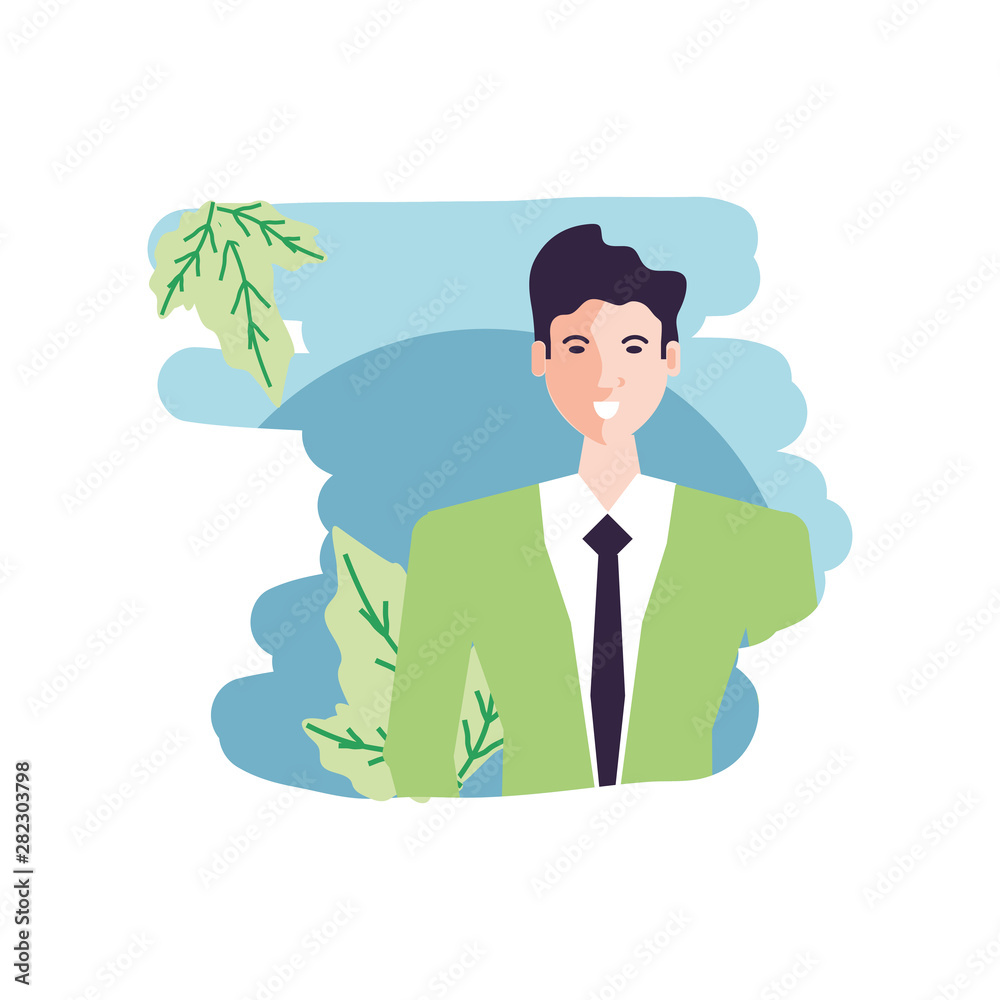 Obraz premium business man elegant with leafs nature