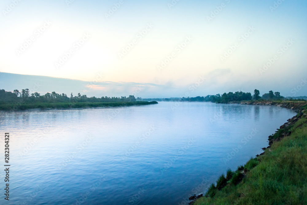 Pripyat River. early morning. The main river Polesie. Photo taken in July 2019