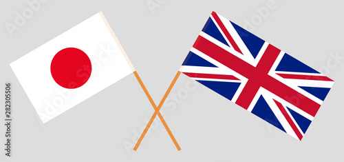 Japan and the UK. Crossed Japanese and British flags