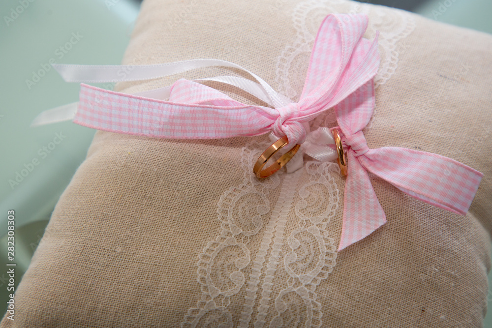 Wedding Pillow gold ring cushion pink band Wedding Pillow gold ring cushion pink band