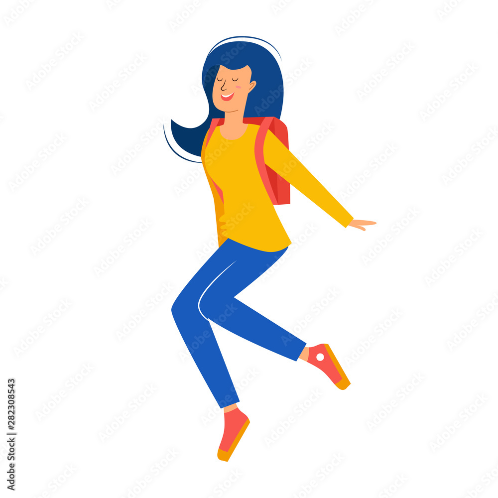 Girl jump. Students with backpacks rejoice. The concept of success in school uiversity or college, good luck, good mood, friendship Girl jump. Students with backpacks rejoice. The concept of success in school uiversity or college, good luck, good mood, friendship
