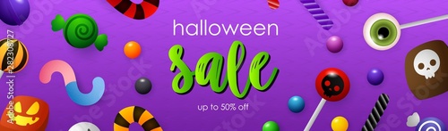 Halloween Sale lettering with lollipops and sweets
