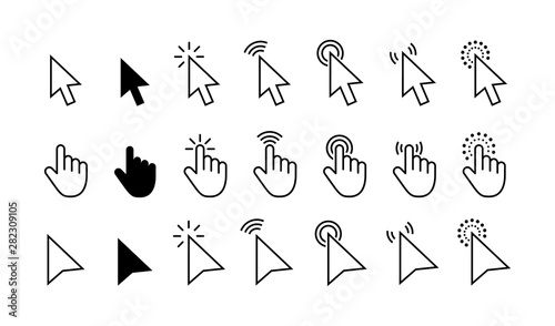 Computer mouse click cursor gray arrow icons set and loading icons. Cursor icon. Vector illustration. Mouse click cursor collection.