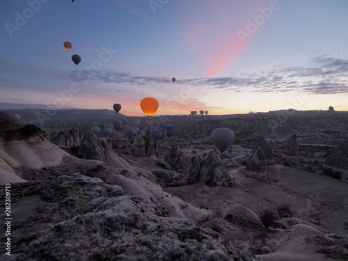 Cappadocia hot air balloon view in dawn, Turkey