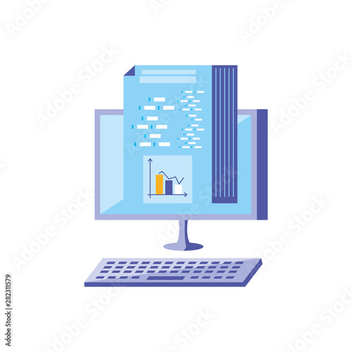 desktop computer and document with statistical graphics