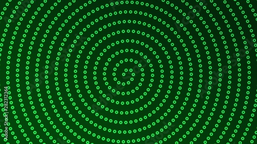 Futuristing background with bright neon rings. Vector green spiral lights.