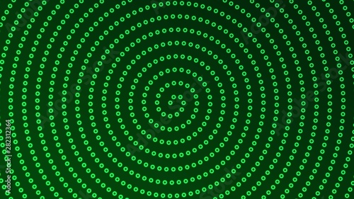 Futuristing background with bright neon rings. Vector green spiral lights.