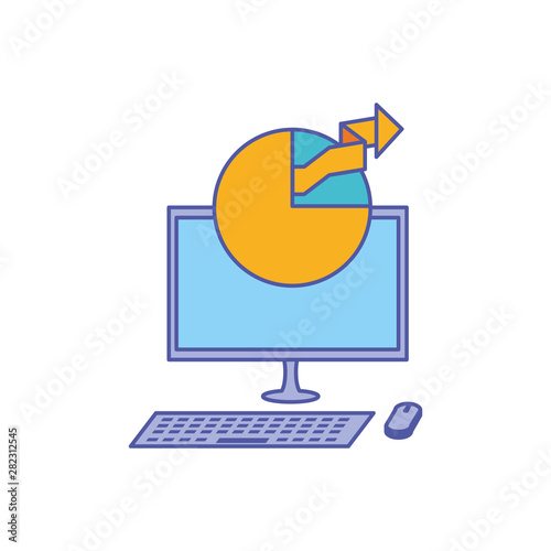 desktop computer with statistical graphics circular