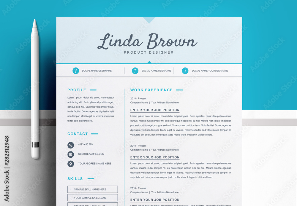 Resume Layout Set with Sky Blue Header Stock Template | Adobe Stock