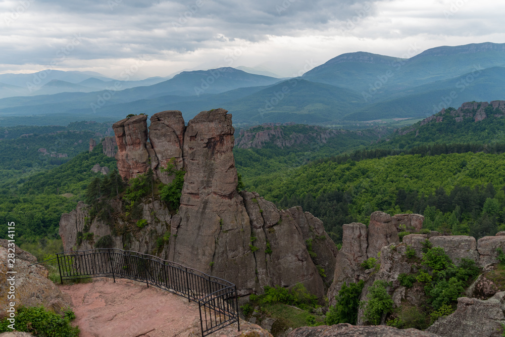 Viewpoint in fortress Kaleto.View to Belogradchik rocks from the top,.Belogradchik , Bulgaria.