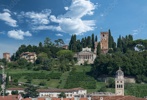 Conegliano, Treviso, panorama del colle con il Castello e le ville storiche tra vigne di prosecco photo